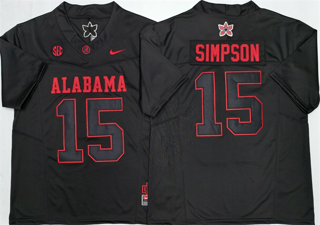 Men's Alabama Crimson Tide #15 Ty Simpson Black F.U.S.E  Stitched Football Jersey